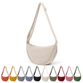 TIAASTAP Crossbody Bags for Women Men Hobos & Shoulder Bags Nylon Crescent Bag Cross Body Bag with Adjustable Strap Solid Color Dumpling Bag for Travel Work School (Beige)
